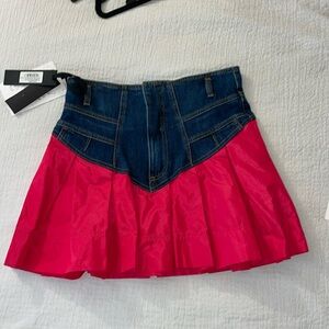 Pinko denim skirt with pleated pink bottom. Brand new